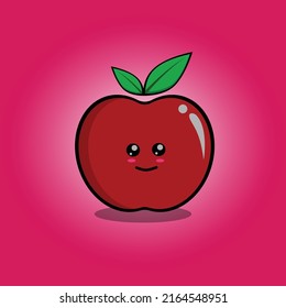 red apple illustration with happy expression on colorful background