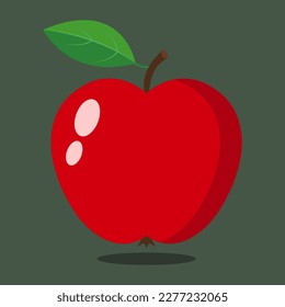 Red apple illustration isolated on green background.