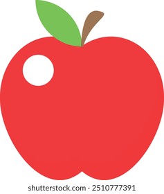 Red apple illustration with leaf and stem, ideal for food and drink, education themes.
