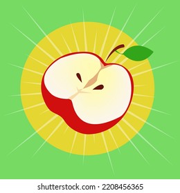 red apple illustration, yellow circular green background
