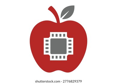 Red apple with integrated circuit chip inside apple computer micro processor logo computer hardware