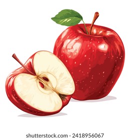 Red Apple isolated, creative hand drawn cartoon flat style illustration 