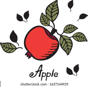 Red apple isolated on white background flat vector illustration