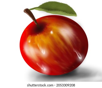 Red apple isolated on white, apple with leaf. Vector illustration. Realistic vector.