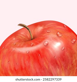 Red apple isolated on white background. Juicy summer fruit. Bright vegetarian food. Vector illustration.