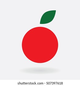 red apple isolated on white background icon vector, symbol, stylization fresh ripe fruit with green leaf
