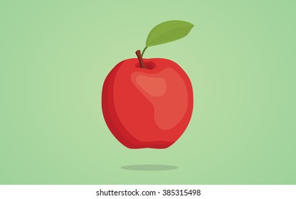 red apple isolated vector illustration with green background