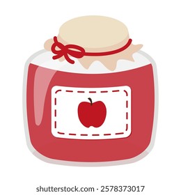 Red apple jam in a glass bottle cartoon illustration