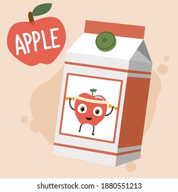 Red Apple juice box carton with cute apple character.Vector illustration.