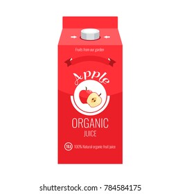 Red apple juice box package with solid and flat color design style.