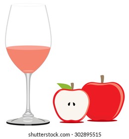 Red apple juice vector illustration. Fruit juice. Apple juice glass