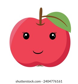 Red apple with kawaii eyes. Flat design vector illustration of red apple
on white background
