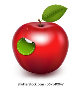 Red Apple With  Label, With Gradient Mesh, Vector Illustration