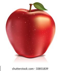 red apple with leaf