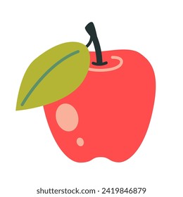 Red apple with leaf, cartoon style. Trendy modern vector illustration isolated on white background, hand drawn, flat design