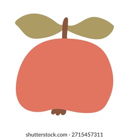 Hoja de manzana roja con el icono colorido. Símbolo mínimo de fruta dibujada a mano con hojas verdes. Forma abstracta contemporánea. Ilustración vectorial