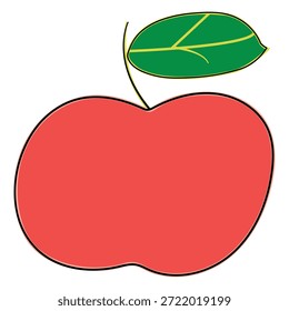 Manzana roja con la ilustración del doodle de la hoja; icono delineado de la fruta