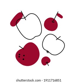 Red apple with a leaf in a flat style. Vector graphics