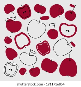 Red apple with a leaf in a flat style. Vector graphics