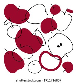 manzana roja con una hoja de estilo plano. Gráficos vectoriales