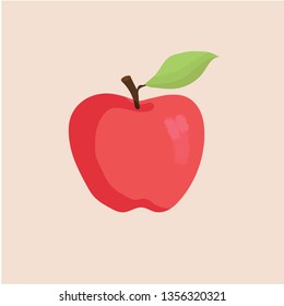 Red apple with a leaf flat vector icon isolated 