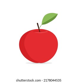 Red apple with leaf flat vector illustration