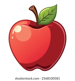 Red apple with a leaf, fresh fruit illustration, perfect for healthy food designs, organic branding, or grocery store logos