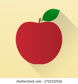 manzana roja con hoja. Fruta. Aislado sobre fondo dorado claro. Ilustración vectorial.