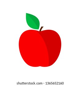 Red apple with leaf isolated on white background. Vector illustration.