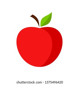 Red apple with leaf isolated on white background. Vector illustration.