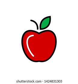 Red apple with leaf isolated on white background. Vector illustration.
