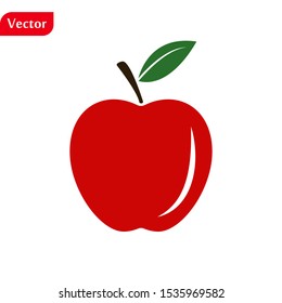 Red apple with leaf isolated on white background. Flat design vector illustration