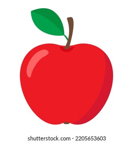 manzana roja con hoja aislada en fondo blanco. Ilustración vectorial de diseño plano.