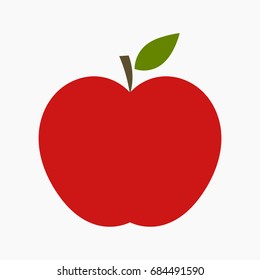 Red apple with leaf isolated on white background. Flat design vector illustration