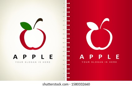 red apple with leaf logo fruit vector