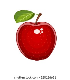 manzana roja con hoja. fruta dulce natural. Fondo blanco aislado. Comida vegetariana saludable orgánica. Ilustración vectorial