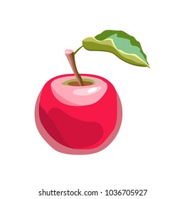 Red apple with a leaf on a branch. Juicy fruit for the menu. Isolated object. Vector illustration