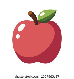 Red apple with leaf on white background. Vector illustration