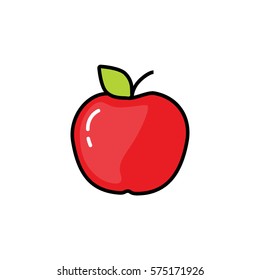 Red apple with leaf outline flat icon