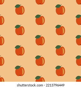 Red apple with leaf seamless pattern, sparse pattern on pastel background, vector illustration