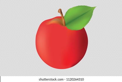   Red apple with leaf, symbol of freshness and health. Gradient mesh. High resolution