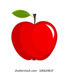 Red apple with leaf - vector illustration