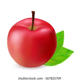 Red apple with leaf. Vector illustration on a white background.