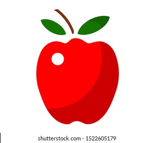 Red apple with leaves on a white background. Vector illustration.