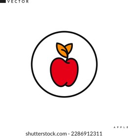 Red apple with leaves. Outline style sign