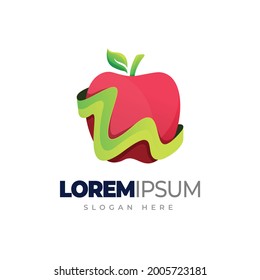 Red apple with letter m gradient logo template. Vector illustration