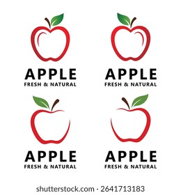 Red apple logo vector fruit healthy logo design icon Set