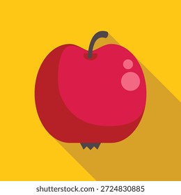 Red apple with a long shadow on a yellow background, perfect for healthy eating, fruit, or food related designs