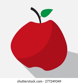 red apple and long shadow on a white background