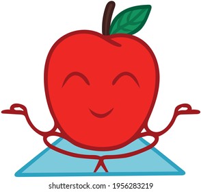Red apple in the lotus position is engaged in meditation and yoga. Illustration for use in advertising posters posters. Vector illustration.